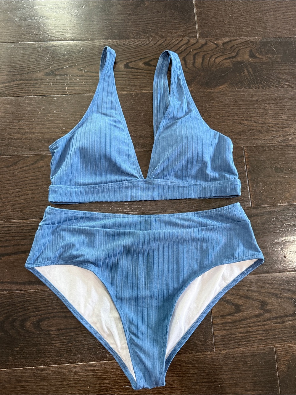 Zaful Ribbed Sky Blue Two-Piece Bikini Set